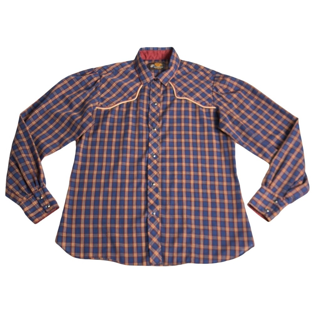 Vintage 80s Kenny Rogers Karman Western Shirt Boys 13/14 Plaid Pearl Snap USA